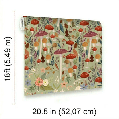 VEER DECOR Mia Charro Collection Mushroom Muse Green Peel & Stick Wallpaper Novelty Green   - MIAPS5-02