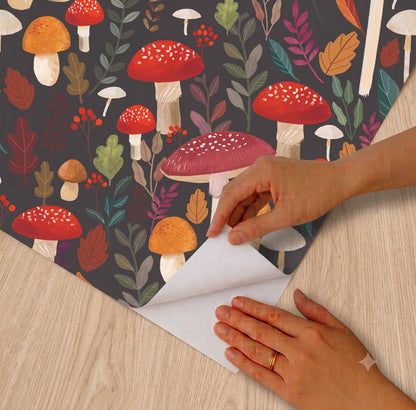 VEER DECOR Mia Charro Collection Mushroom Muse Black Peel & Stick Wallpaper Novelty Black   - MIAPS5-03
