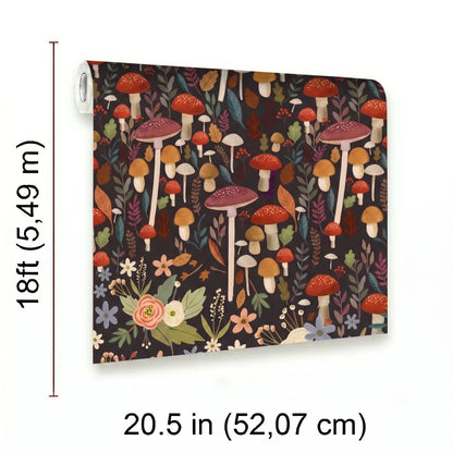 VEER DECOR Mia Charro Collection Mushroom Muse Black Peel & Stick Wallpaper Novelty Black   - MIAPS5-03
