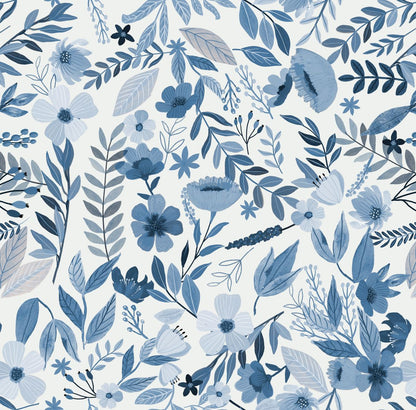 VEER DECOR Mia Charro Collection Emilie Floral Blue Peel & Stick Wallpaper  Transitional Blue   - MIAPS6-01