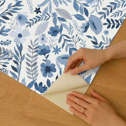 VEER DECOR Mia Charro Collection Emilie Floral Blue Peel & Stick Wallpaper  Transitional Blue   - MIAPS6-01