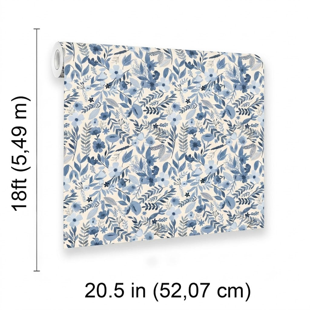 VEER DECOR Mia Charro Collection Emilie Floral Blue Peel & Stick Wallpaper  Transitional Blue   - MIAPS6-01