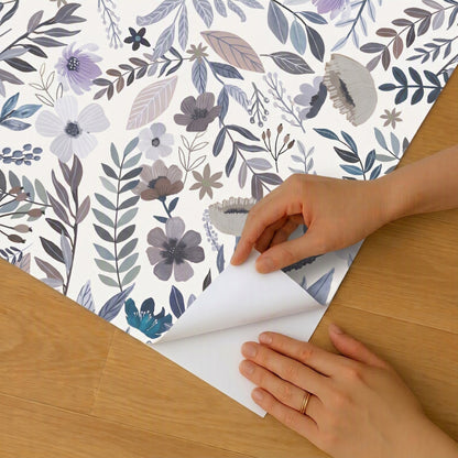 VEER DECOR Mia Charro Collection Emilie Floral Grey & Blue Peel & Stick Wallpaper  Transitional Grey    - MIAPS6-02