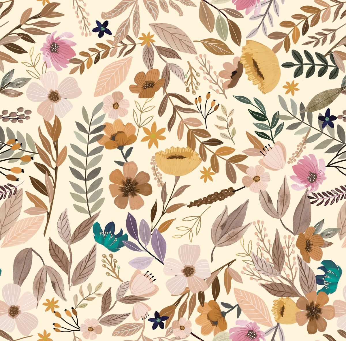 VEER DECOR Mia Charro Collection Emilie Floral Sepia Peel & Stick Wallpaper  Transitional Sepia   - MIAPS6-03
