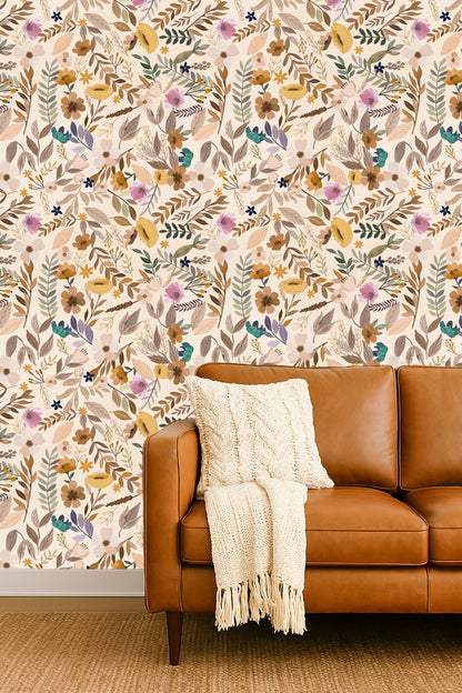 VEER DECOR Mia Charro Collection Emilie Floral Sepia Peel & Stick Wallpaper  Transitional Sepia   - MIAPS6-03