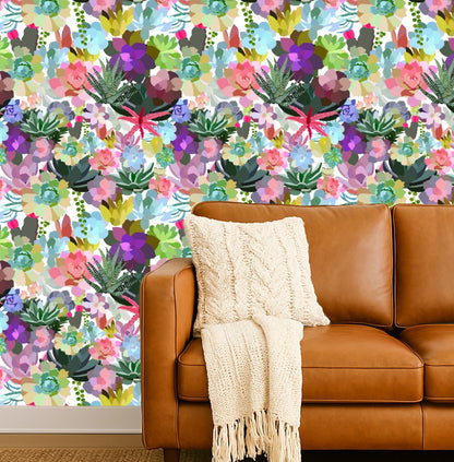 VEER DECOR Mia Charro Collection Mia's Succulent Bright Multi Color Peel and Stick Wallpaper Transitional Green   - MIAPS7-01