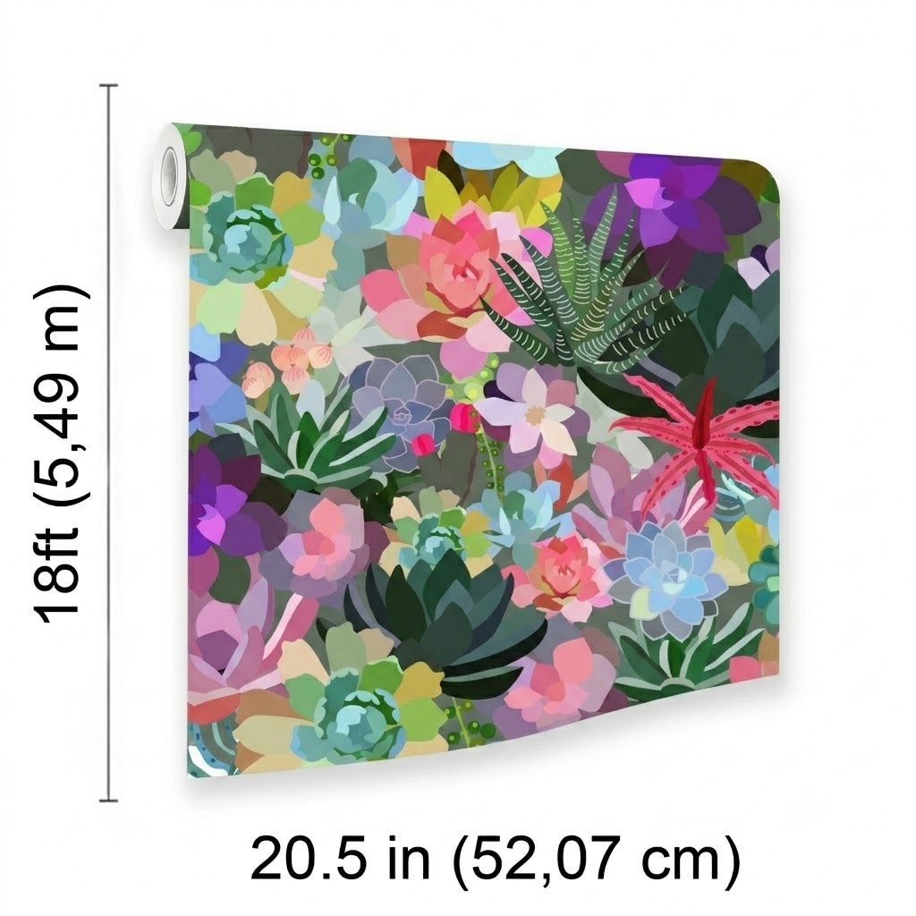 VEER DECOR Mia Charro Collection Mia's Succulent Bright Multi Color Peel and Stick Wallpaper Transitional Green   - MIAPS7-01