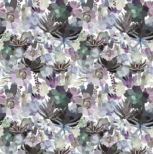 VEER DECOR Mia Charro Collection Mia's Succulent Lavender & Blue Peel and Stick Wallpaper Transitional Blue   - MIAPS7-03