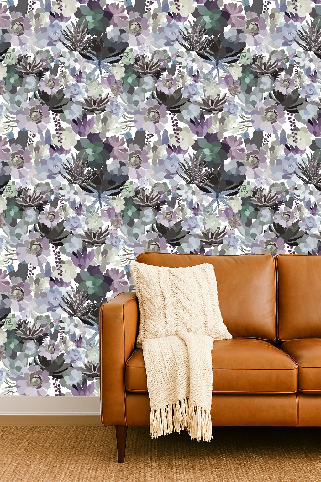 VEER DECOR Mia Charro Collection Mia's Succulent Lavender & Blue Peel and Stick Wallpaper Transitional Blue   - MIAPS7-03
