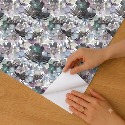 VEER DECOR Mia Charro Collection Mia's Succulent Lavender & Blue Peel and Stick Wallpaper Transitional Blue   - MIAPS7-03