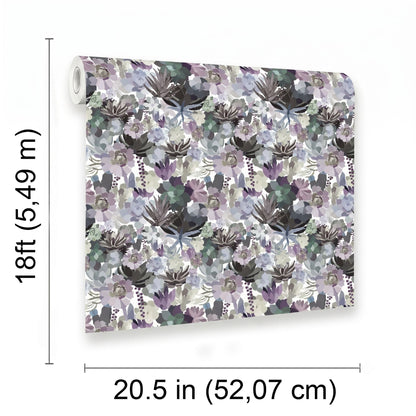 VEER DECOR Mia Charro Collection Mia's Succulent Lavender & Blue Peel and Stick Wallpaper Transitional Blue   - MIAPS7-03