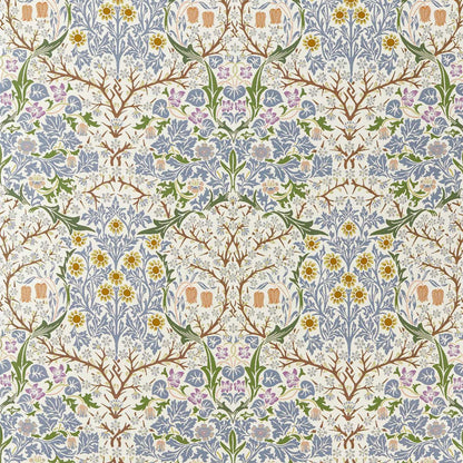 Blackthorn Weave Outdoor Fabric in Sky Blue by Morris & Co featuring a historic floral design by J.H. Dearle. Durable woven polypropylene performance fabric for indoor-outdoor upholstery, cushions, pillows, drapery, and furniture. Weather-resistant textured weave ideal for coastal, traditional, and high-traffic residential or commercial décor projects.