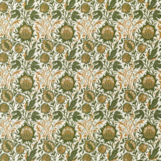 MORRIS & CO Elmcote Weave Fabric Contemporary, Floral Moss,Wheat   - MIND237562