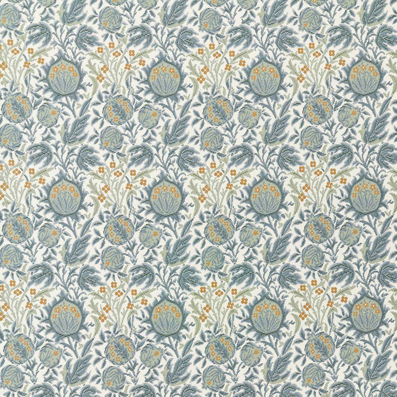 MORRIS & CO Elmcote Weave Fabric Contemporary, Floral Mineral Blue   - MIND237563