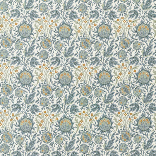 MORRIS & CO Elmcote Weave Fabric Contemporary, Floral Mineral Blue   - MIND237563