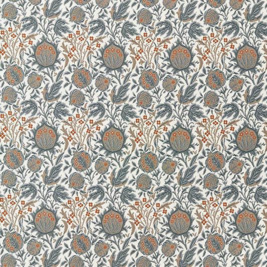 MORRIS & CO Elmcote Weave Fabric Contemporary, Floral River Blue,Apricot   - MIND237564