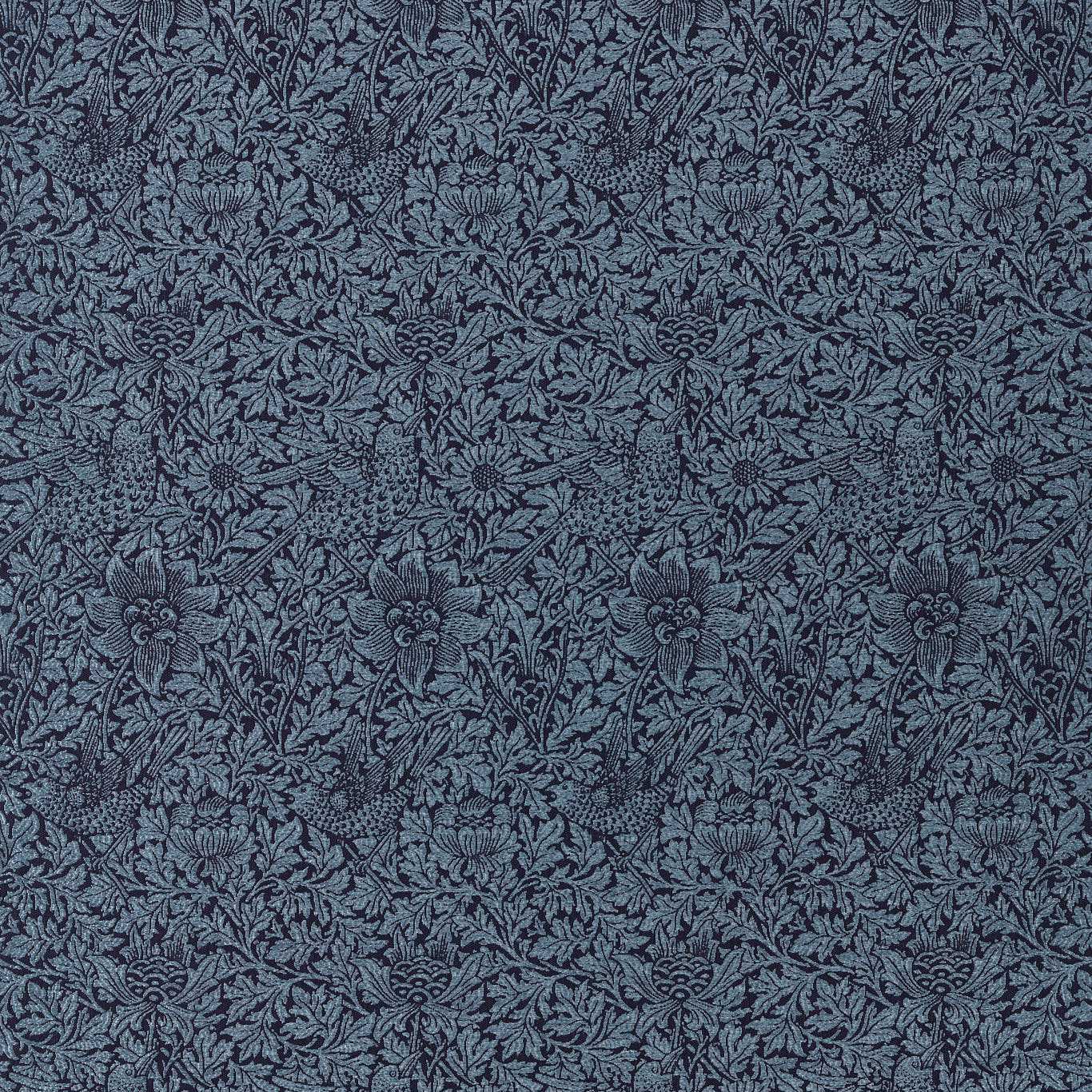 MORRIS & CO Bird & Anemone Weave Fabric Birds Indigo   - MIND237579