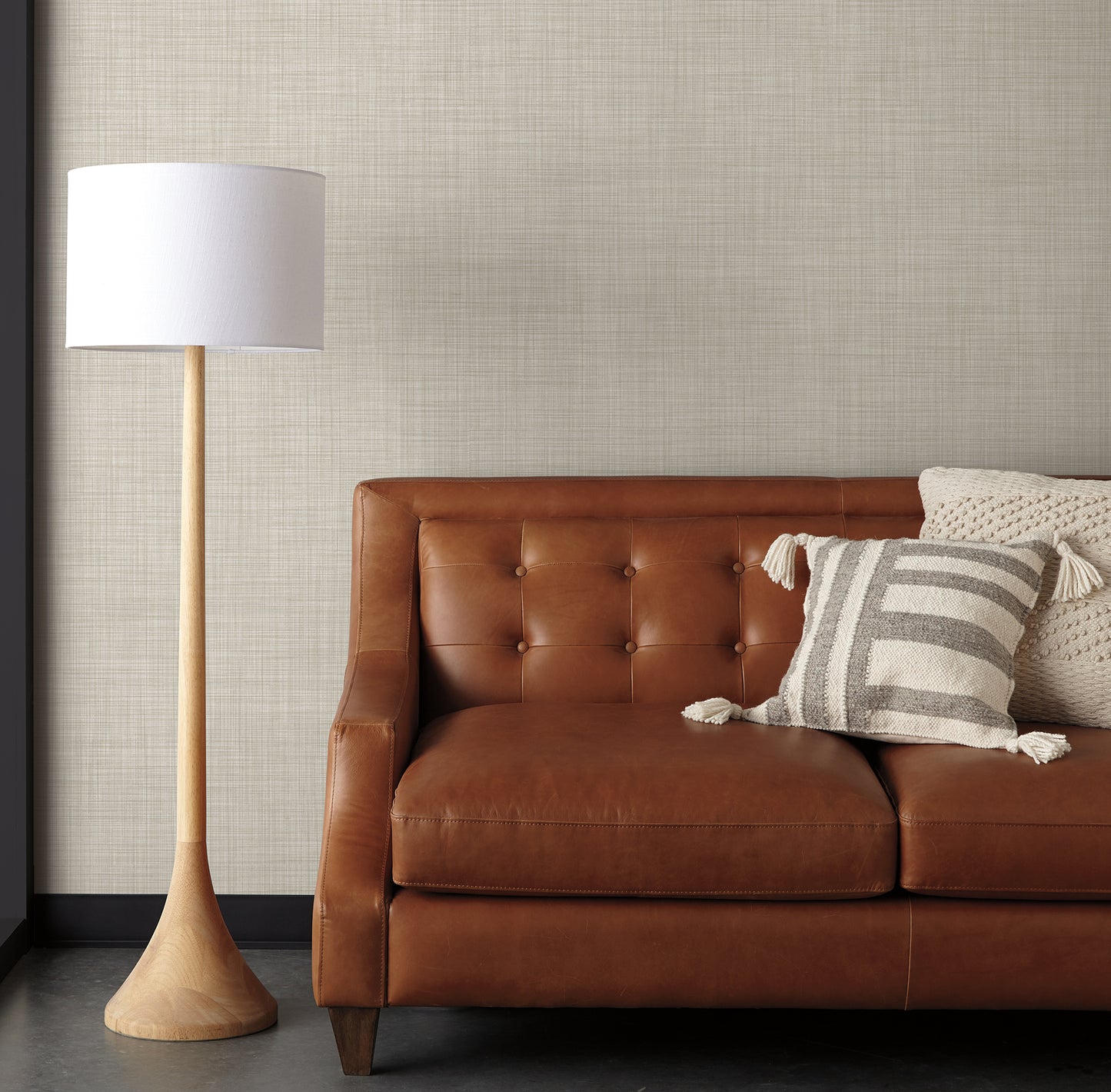 York Wallcoverings Magnolia Home High Performance Crossroad Oat Wallpaper Transitional Weaves Greys   - MJ4823N