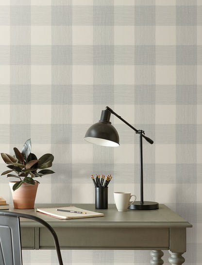 York Wallcoverings Magnolia Home High Performance Weft And Weave Eden Wallpaper Farmhouse Plaids and Checks Greys  Wallpaper - MJ4837
