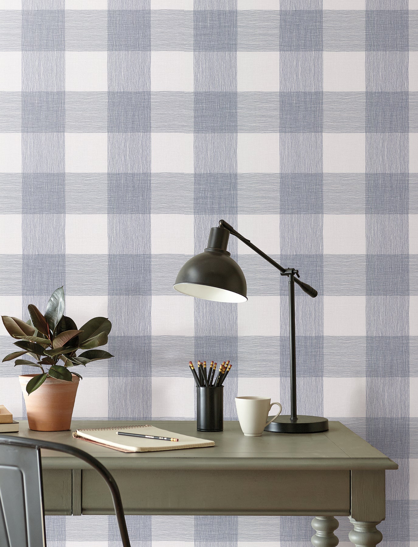 York Wallcoverings Magnolia Home High Performance Weft And Weave Indigo Wallpaper Farmhouse Plaids and Checks Blues  Wallpaper - MJ4838