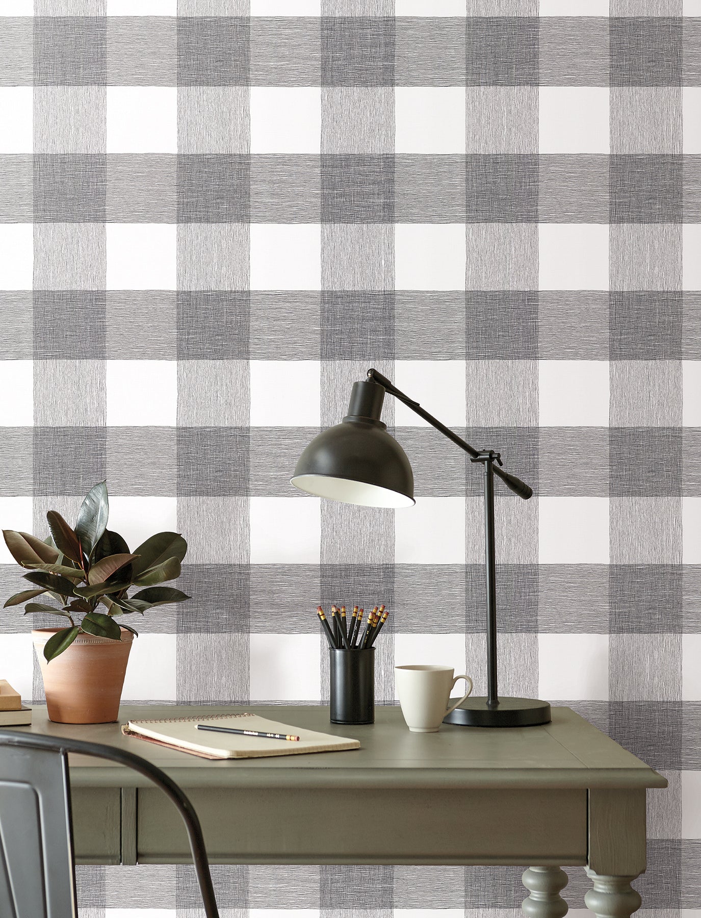 York Wallcoverings Magnolia Home High Performance Weft And Weave Charcoal Wallpaper Farmhouse Plaids and Checks Greys  Wallpaper - MJ4841