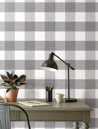 York Wallcoverings Magnolia Home High Performance Weft And Weave Charcoal Wallpaper Farmhouse Plaids and Checks Greys  Wallpaper - MJ4841