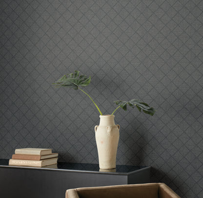 York Wallcoverings Magnolia Home High Performance Center Square Charcoal Wallpaper Modern Geometrics Greys  Wallpaper - MJ4861