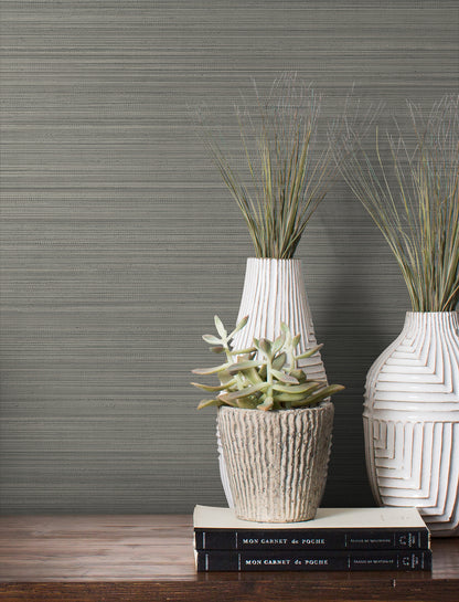 York Wallcoverings Magnolia Home High Performance Loomed Ash Wallpaper Traditional Faux Grasscloth Blacks  Wallpaper - MJ4886