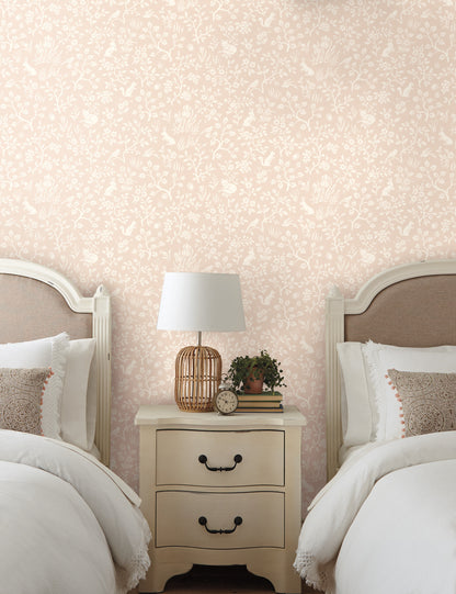 York Wallcoverings Magnolia Home Artful Prints and Patterns Fox and Hare Pink Wallpaper  Animals Pinks   - MK1110
