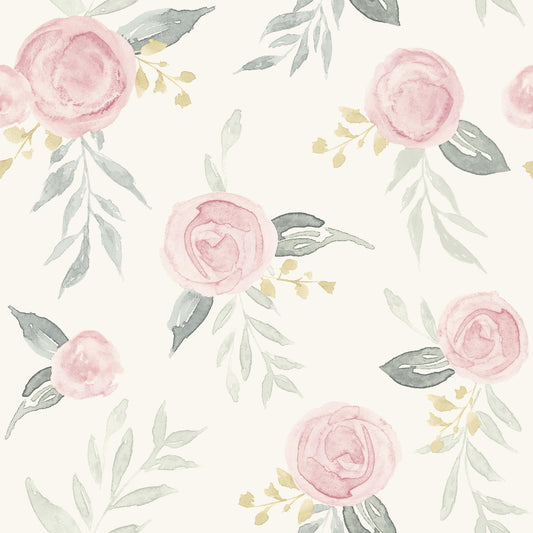 York Wallcoverings Magnolia Home Artful Prints and Patterns Watercolor Roses Pink Wallpaper  Florals and Flowers Pinks   - MK1125