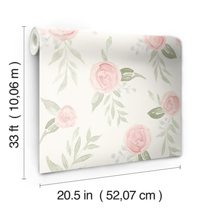 York Wallcoverings Magnolia Home Artful Prints and Patterns Watercolor Roses Coral Wallpaper  Florals and Flowers Oranges   - MK1128