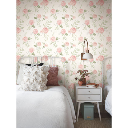 York Wallcoverings Magnolia Home Artful Prints and Patterns Watercolor Roses Coral Wallpaper  Florals and Flowers Oranges   - MK1128