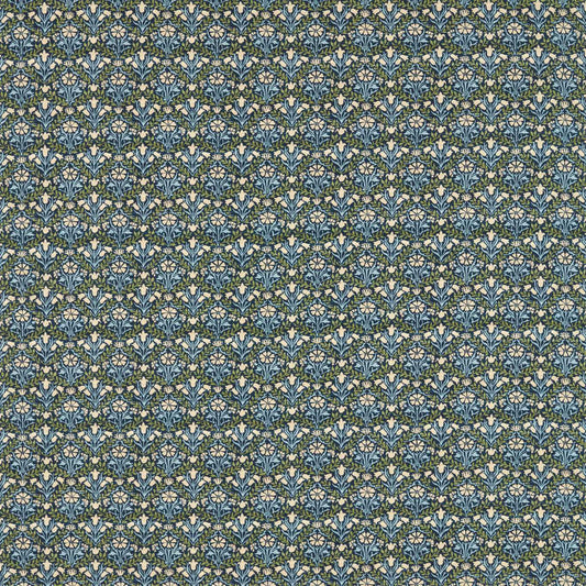 MORRIS & CO Bellflowers Fabric Contemporary, Floral Indigo,Thyme   - MLIF227254