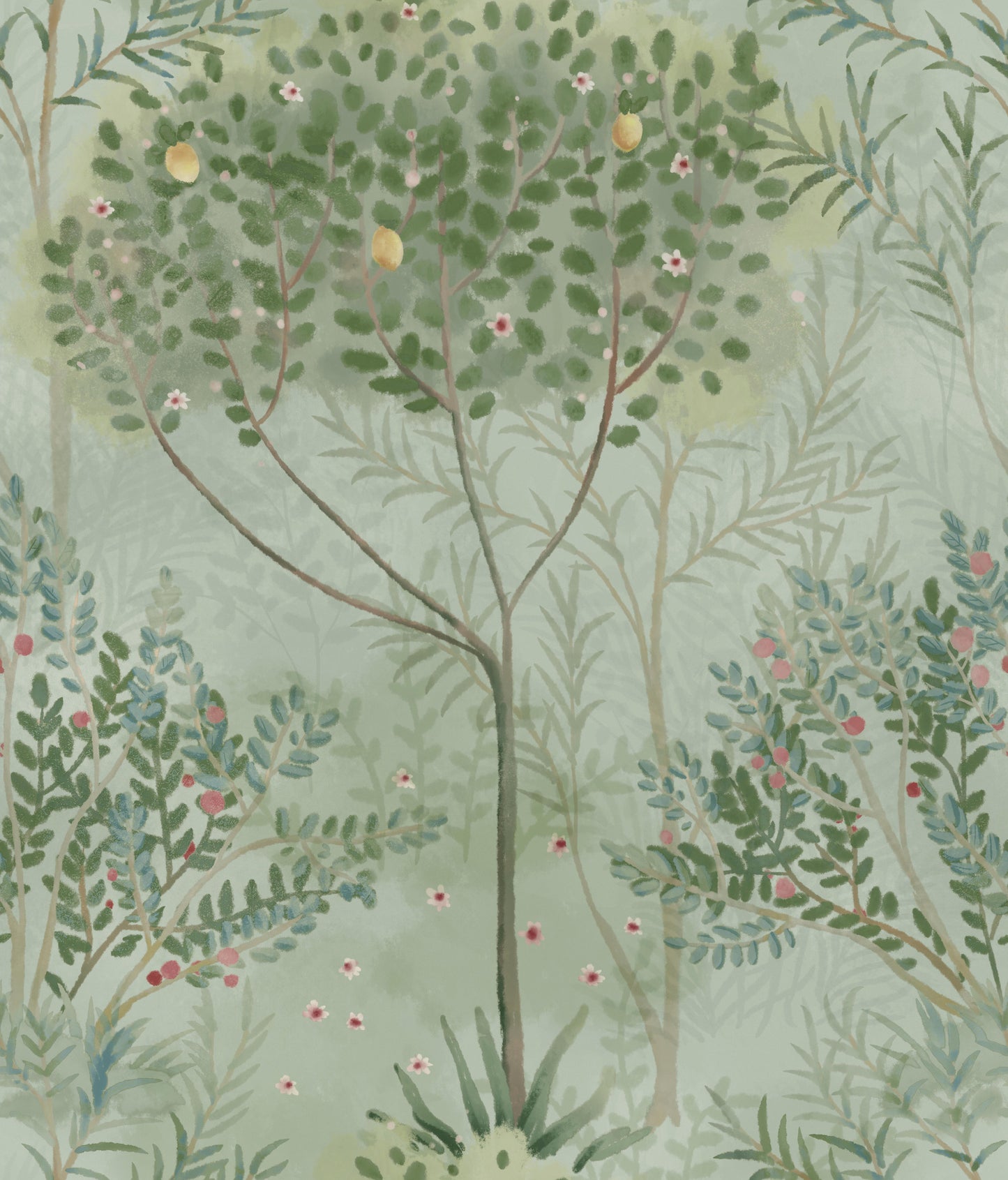 York Wallcoverings Mediterranean Orchard Green Wallpaper  Botanical Greens   - MN1823
