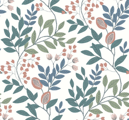 York Wallcoverings York Wallcoverings Eden Retreat Pink and Teal Wallpaper  Botanical Whites and Off-Whites   - MN1843