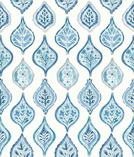 York Wallcoverings York Wallcoverings Marketplace Motif White and Blue Wallpaper  Bohemian Whites and Off-Whites   - MN1850