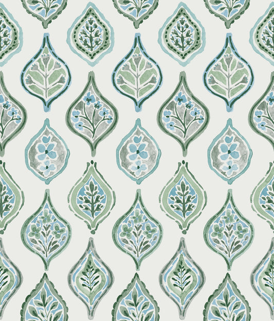 York Wallcoverings York Wallcoverings Marketplace Motif Pale Grey and Green Wallpaper  Bohemian Greens   - MN1851