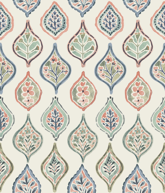 York Wallcoverings York Wallcoverings Marketplace Motif Off White and Green Wallpaper  Bohemian Whites and Off-Whites   - MN1853