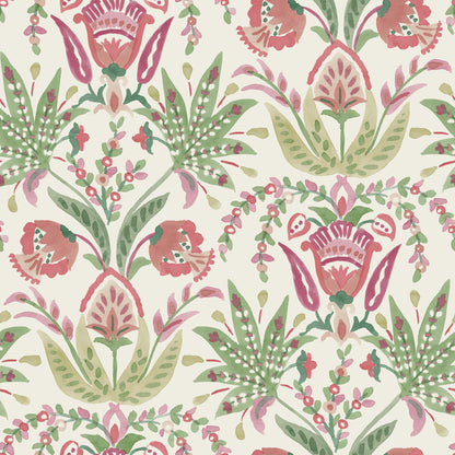 York Wallcoverings York Wallcoverings Seaside Jacobean Green and Red Wallpaper  Florals and Flowers Greens   - MN1914