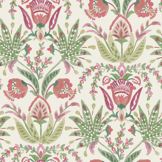 York Wallcoverings York Wallcoverings Seaside Jacobean Green and Red Wallpaper  Florals and Flowers Greens   - MN1914