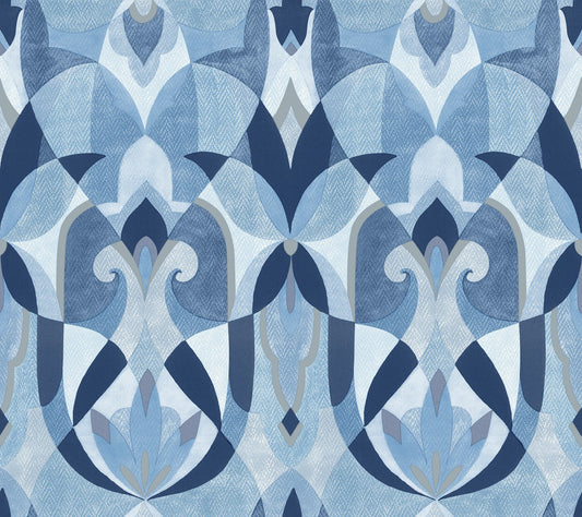 York Wallcoverings York Wallcoverings Malta Blue and Silver Wallpaper  Geometrics Blues   - MN1920