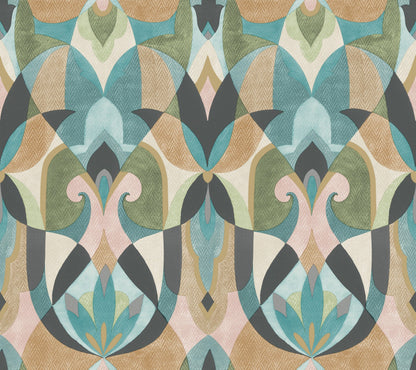 York Wallcoverings York Wallcoverings Malta Teal and Gold Wallpaper  Geometrics Greens   - MN1923