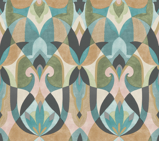 York Wallcoverings York Wallcoverings Malta Teal and Gold Wallpaper  Geometrics Greens   - MN1923