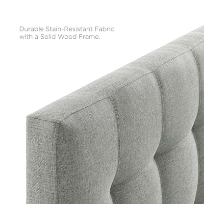 Gray tufted upholstered full headboard with durable stain-resistant fabric and a solid wood frame