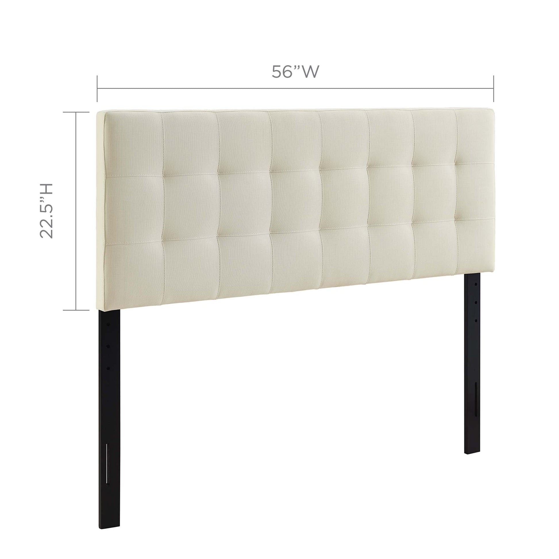 White tufted upholstered headboard with a square grid pattern, supported by metal legs.