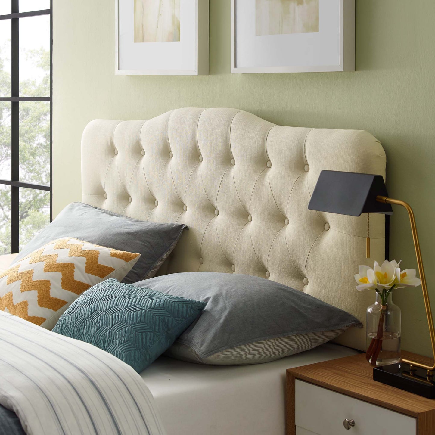 Modway - Annabel Upholstered Fabric Queen Headboard by Modway  Bedroom Headboards White - MOD-5154-IVO