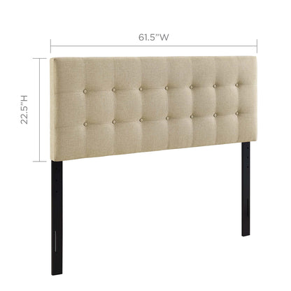 Beige upholstered tufted headboard with button accents, black metal legs, 61.5W x 22.5H.