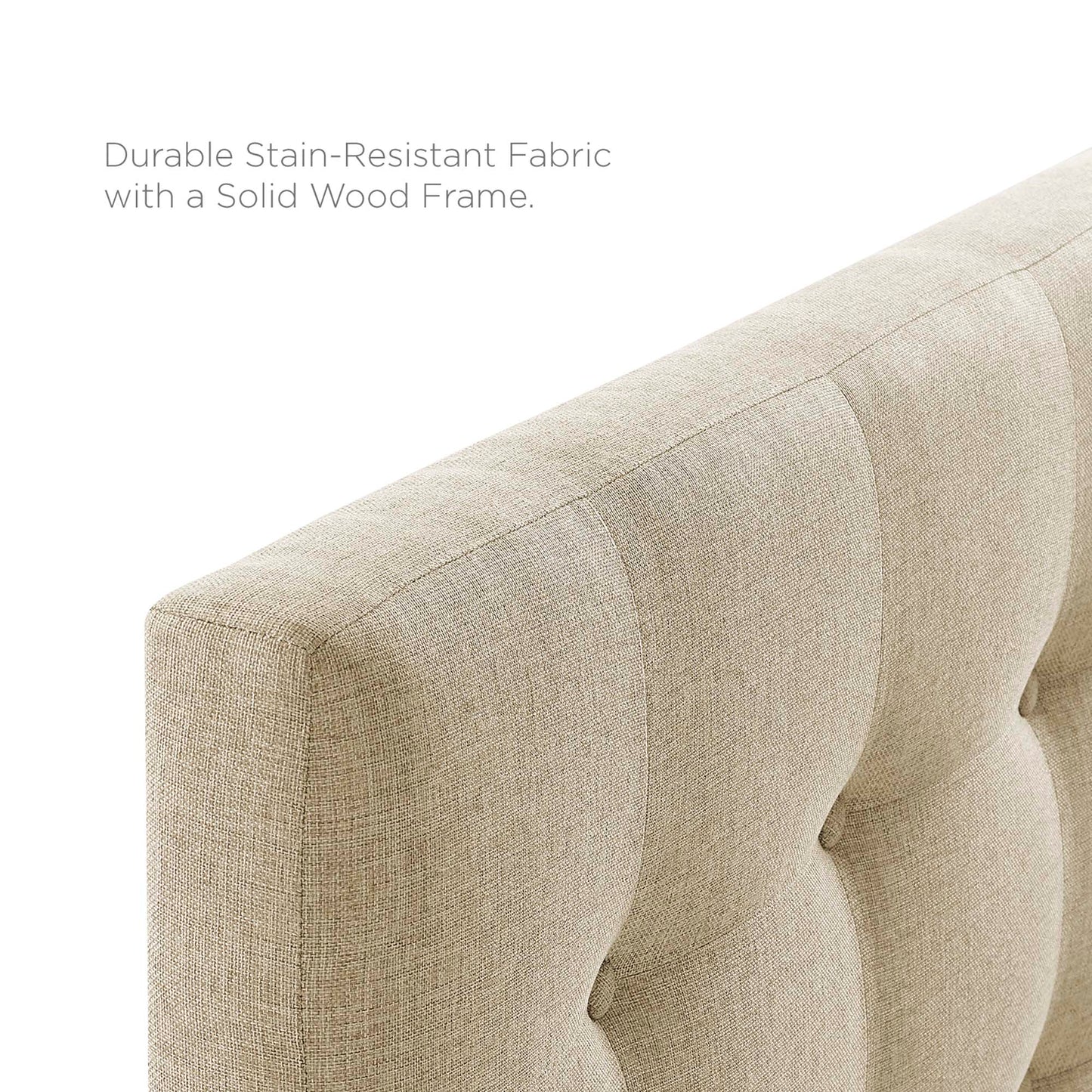 Beige fabric upholstered queen headboard with vertical channel tufting