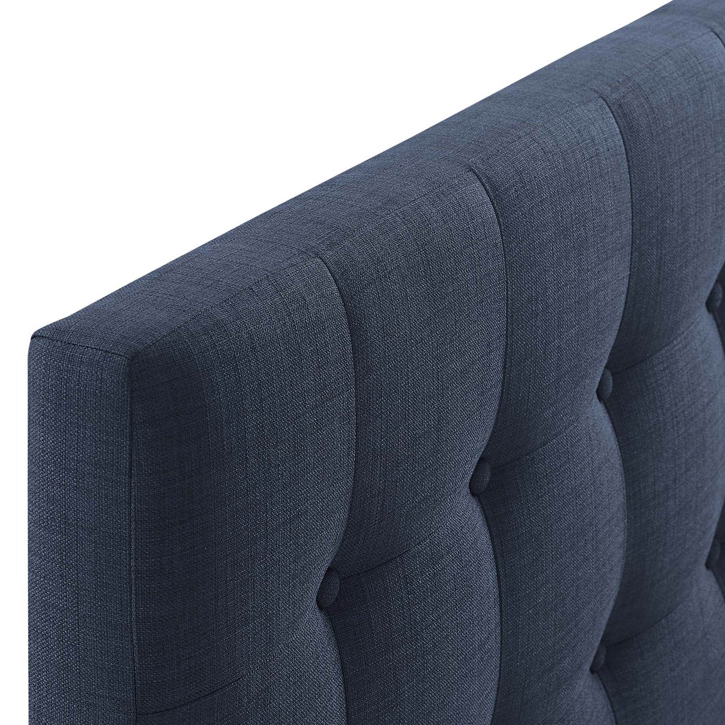 Navy blue tufted fabric headboard with vertical channels and buttons, king size.