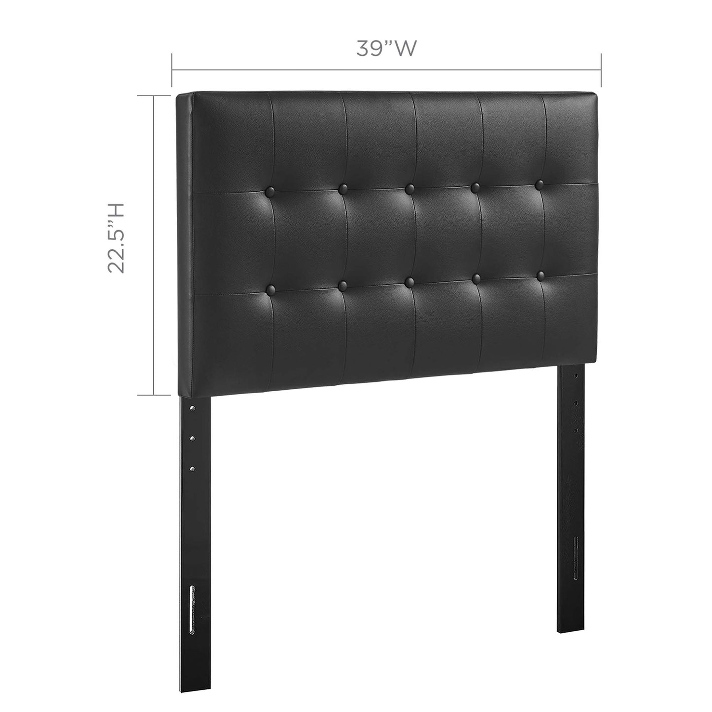 Black upholstered vinyl twin headboard, 39W x 22.5H.